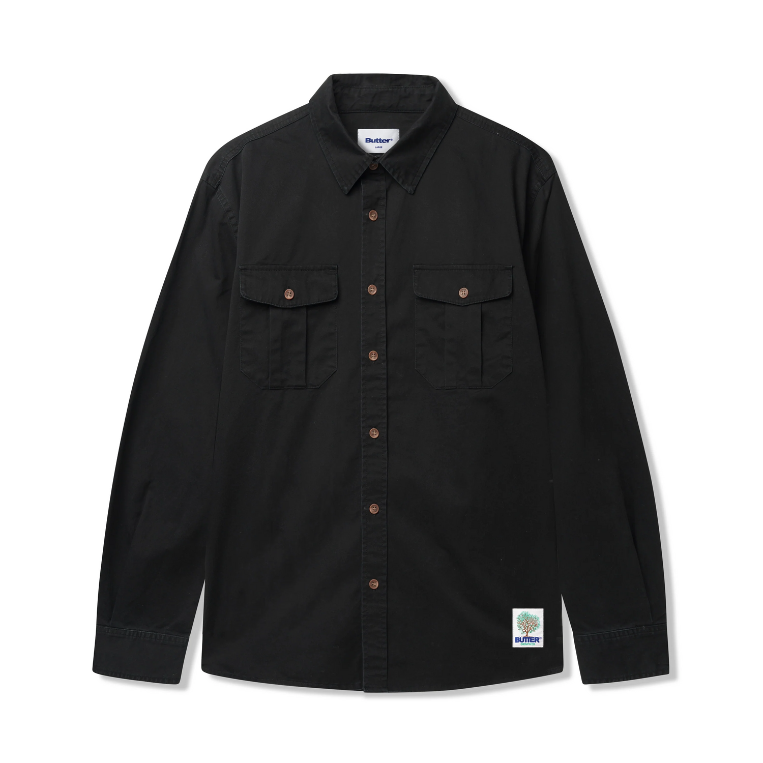 Washed Pocket L/S Shirt, Black